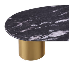 1pc Oval Coffee Table Sintered Stone Top Gold Legs Soft Corner Edges Black Gray And Matte Gold Finish Primary Living Room