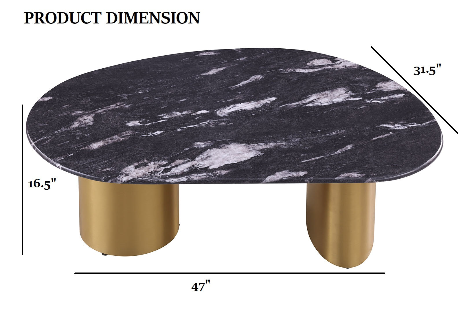1pc Oval Coffee Table Sintered Stone Top Gold Legs Soft Corner Edges Black Gray And Matte Gold Finish Primary Living Room