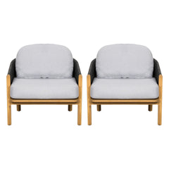 Grotta Outdoor Wood Club Chair, Dark Gray Rope with Gray Cushion, Set of 2