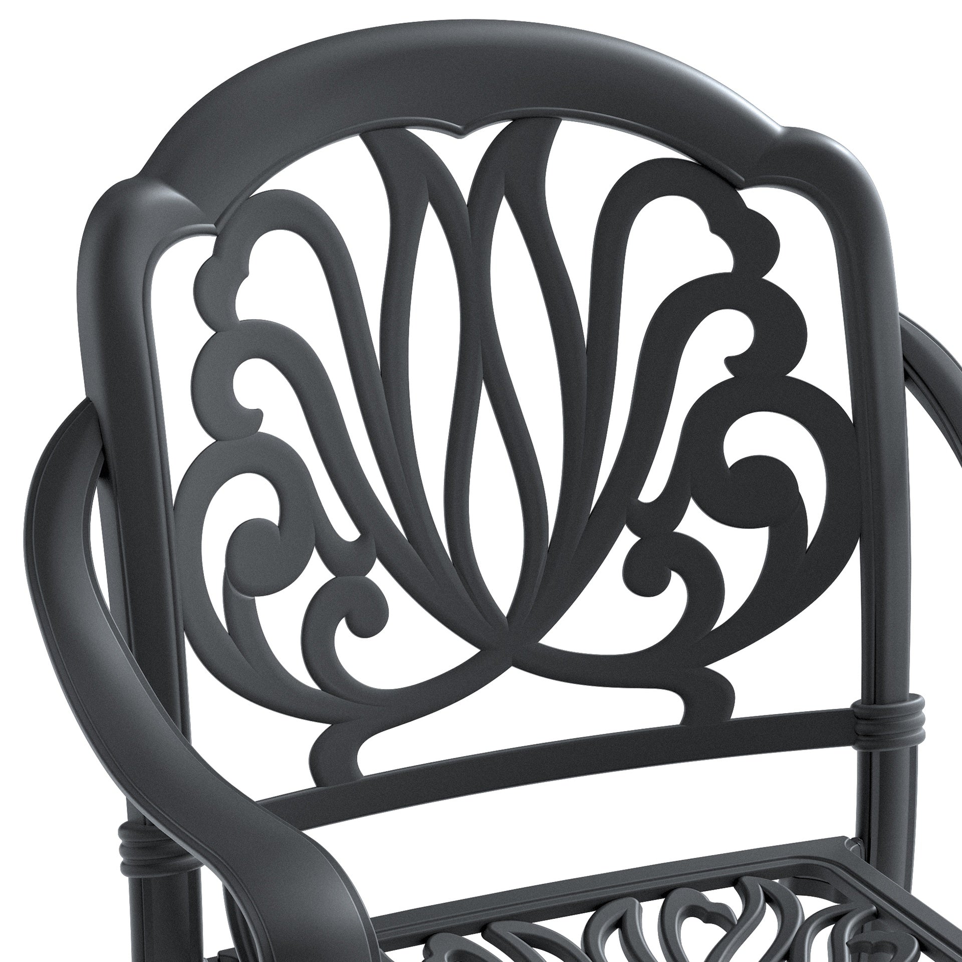 Cast Aluminum Patio Dining Chair 2PCS With Black Frame and Brown Cushions