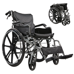 Folding Manual Transport Wheelchair, 18" Seat With Front and Rear Locking Hand Brakes, 24" Quick Release Rear Wheels,Bright Silver