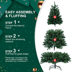 9ft Christmas Tree with Memory Wire, 1910 Tips Hinged Artificial PVC Tree, Easy Setup Green Xmas Tree for Indoor Holiday Decoration