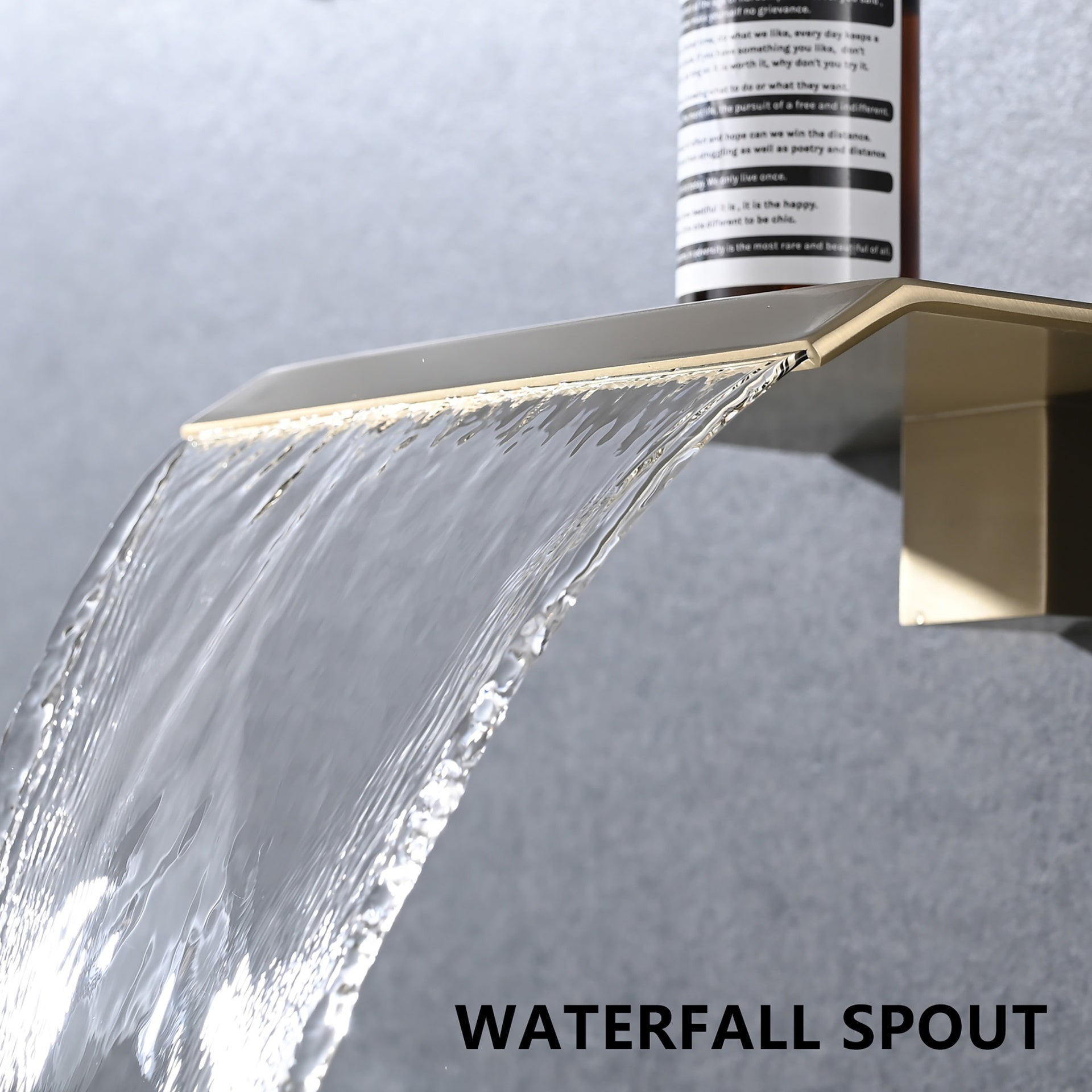 Wall Mount Bathtub Faucet Brushed Gold Single Handle Modern Bathroom Sink Faucet with Rough in Valve High Flow Filler Waterfall Tub Spout