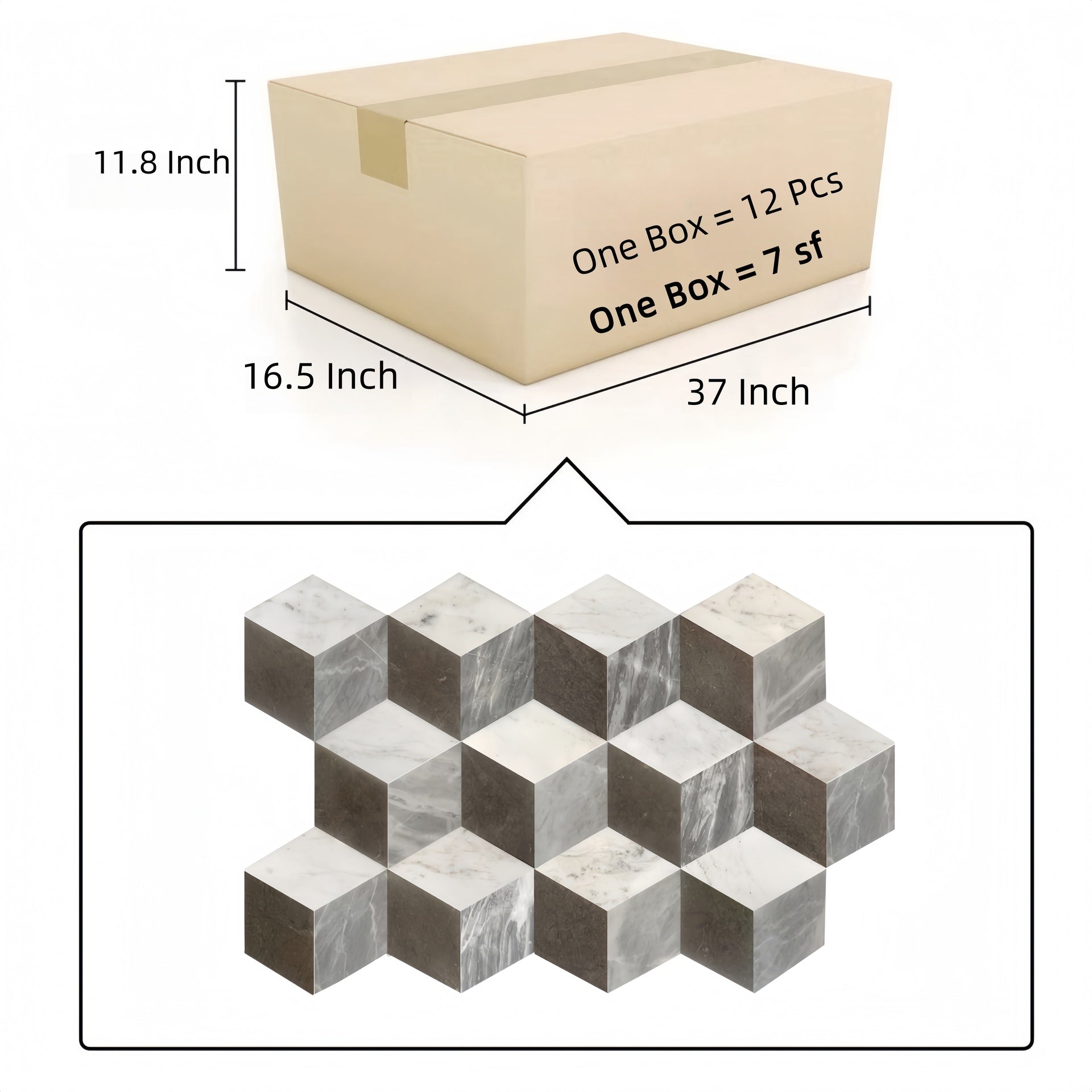 Hexagon Waterjet marble,White Gray Black 3 color, natural marble, for floor and wall, polished marble tile, natural stone, genuine marble, real marble, 1 box 12 pcs