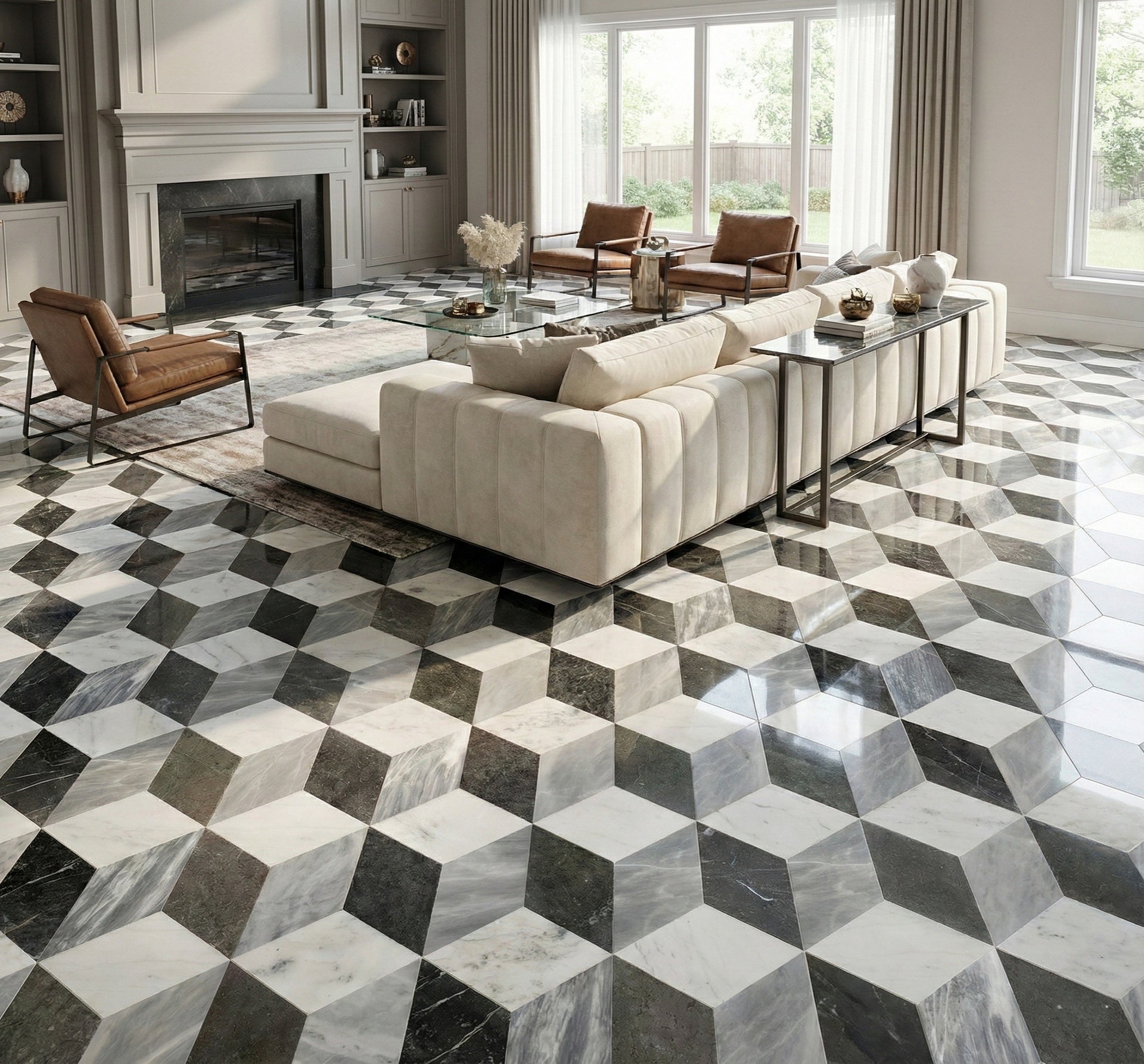 Hexagon Waterjet marble,White Gray Black 3 color, natural marble, for floor and wall, polished marble tile, natural stone, genuine marble, real marble, 1 box 12 pcs