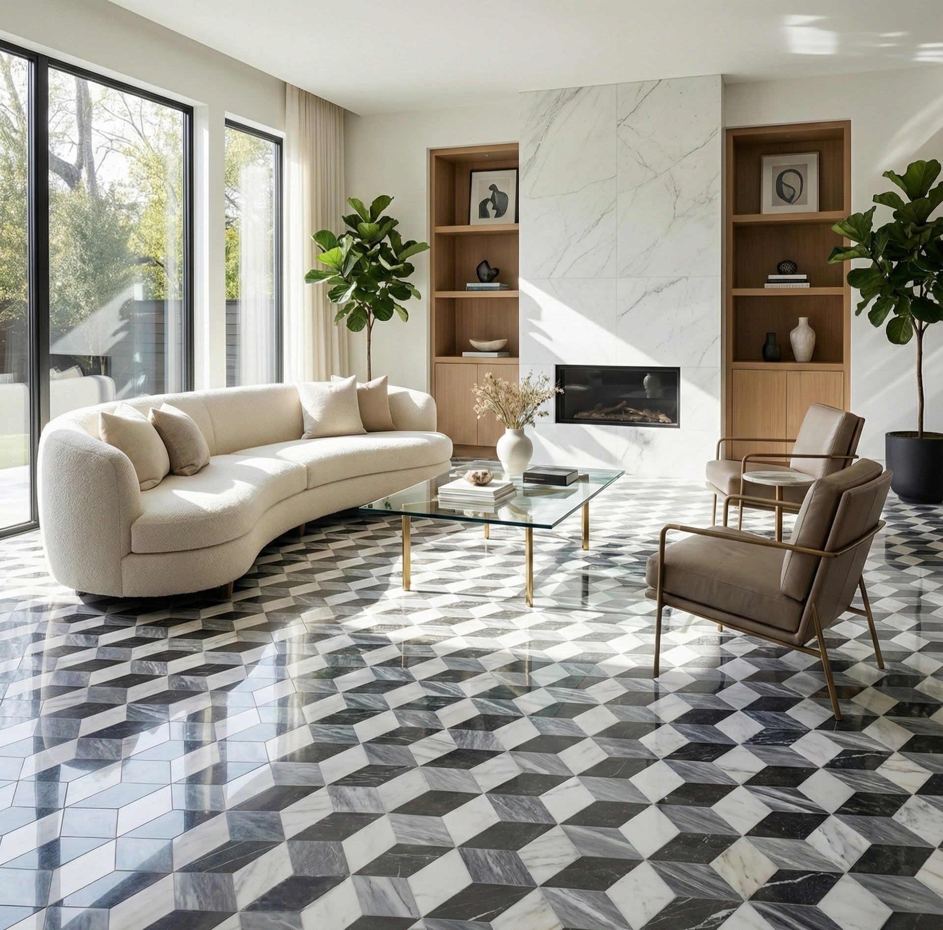 Hexagon Waterjet marble,White Gray Black 3 color, natural marble, for floor and wall, polished marble tile, natural stone, genuine marble, real marble, 1 box 12 pcs