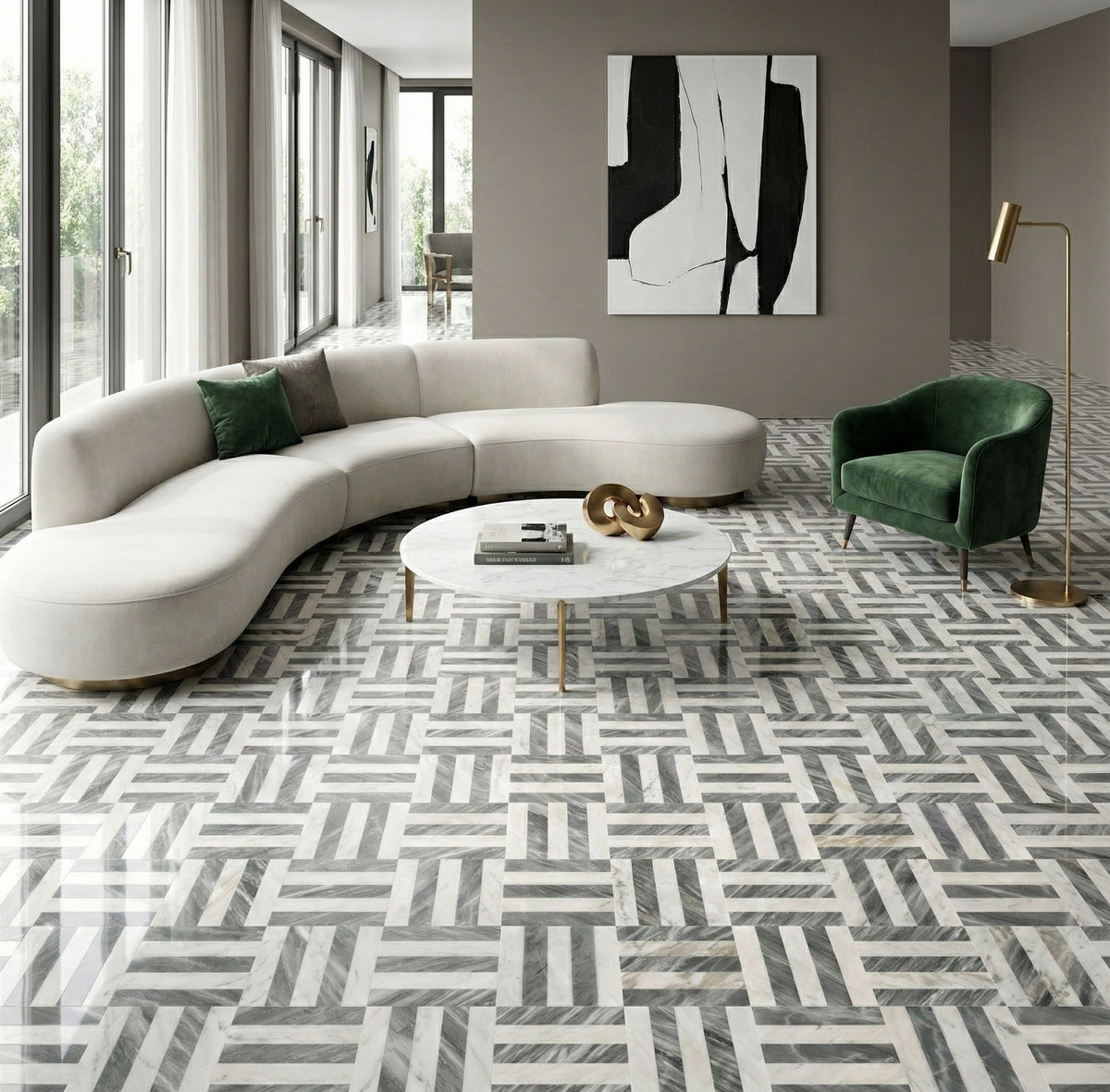 12x12 White Gray 2 color Waterjet marble tiles for floor and wall, polished natural marble tile, natural stone, genuine marble, real marble, 1 box each pattern 4 pcs