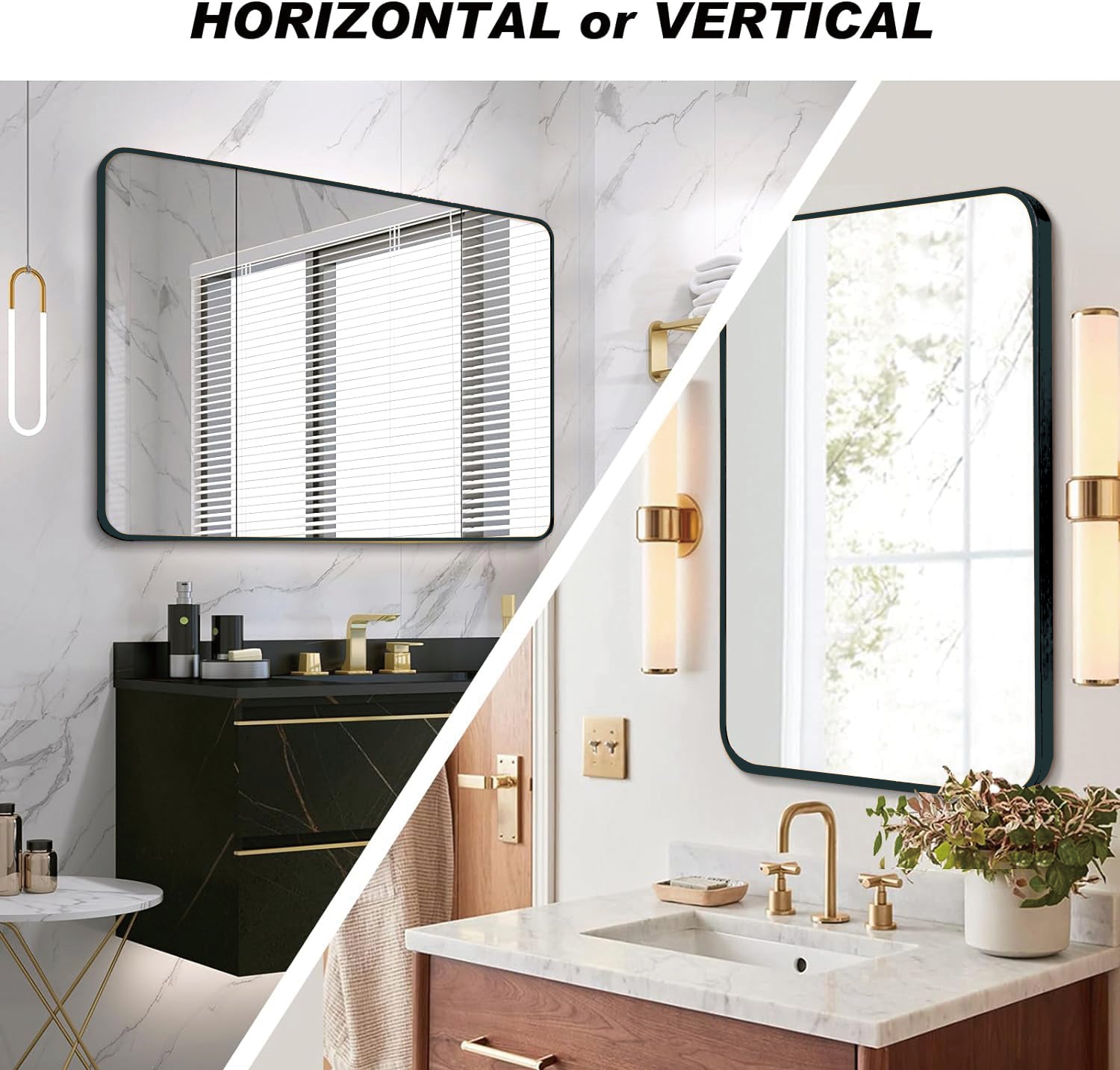 30x40 Inch Black Metal Framed Rectangular Bathrrom Mirror for Wall.(W2203134112)