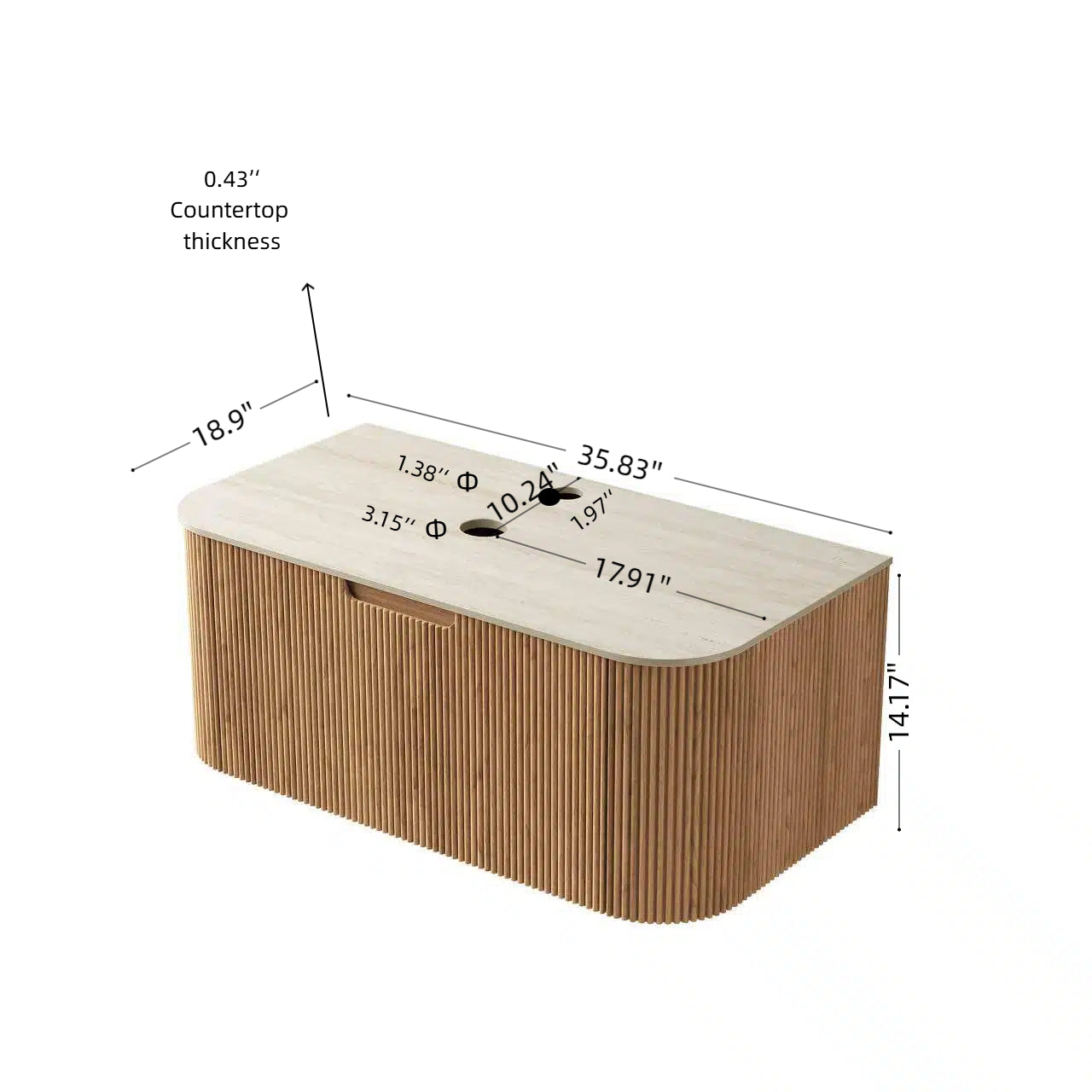 DINA 36'' Wall Mounted Plywood Cabinet with 1 Drawer, Roman travertine Sintered Stone Countertop, NO Basin, NO Faucet and Drain, Natural Woodgrain Color
