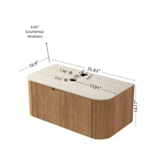 DINA 36'' Wall Mounted Plywood Cabinet with 1 Drawer, Roman travertine Sintered Stone Countertop, NO Basin, NO Faucet and Drain, Natural Woodgrain Color