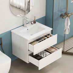 24-inch Bathroom Vanity With Sink Combo,Cabinet With 2 Big Drawers,Soft Close System,2 Big Drawers,Handle-Free Design,Easy Assemble,Glossy White