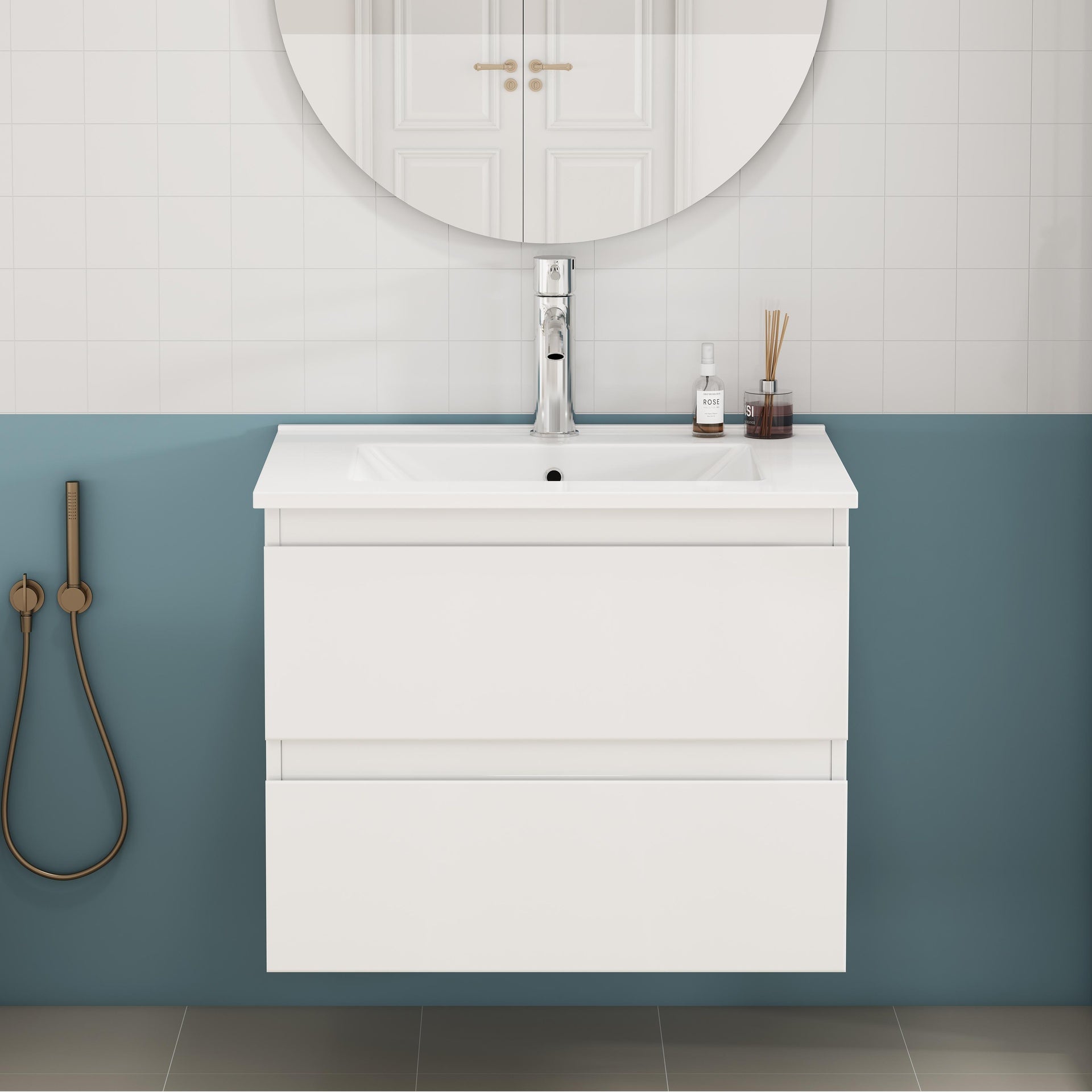 24-inch Bathroom Vanity With Sink Combo,Cabinet With 2 Big Drawers,Soft Close System,2 Big Drawers,Handle-Free Design,Easy Assemble,Glossy White