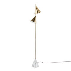 Cone 65" Glam Metal Floor Lamp in Brushed Gold Metal with White Faux Marble Metal Base by LumiSource