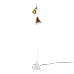 Cone 65" Glam Metal Floor Lamp in Brushed Gold Metal with White Faux Marble Metal Base by LumiSource