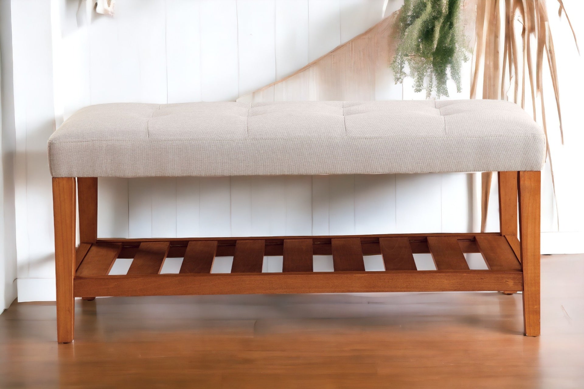 Charla Light Gray Fabric & Oak Finish Bench