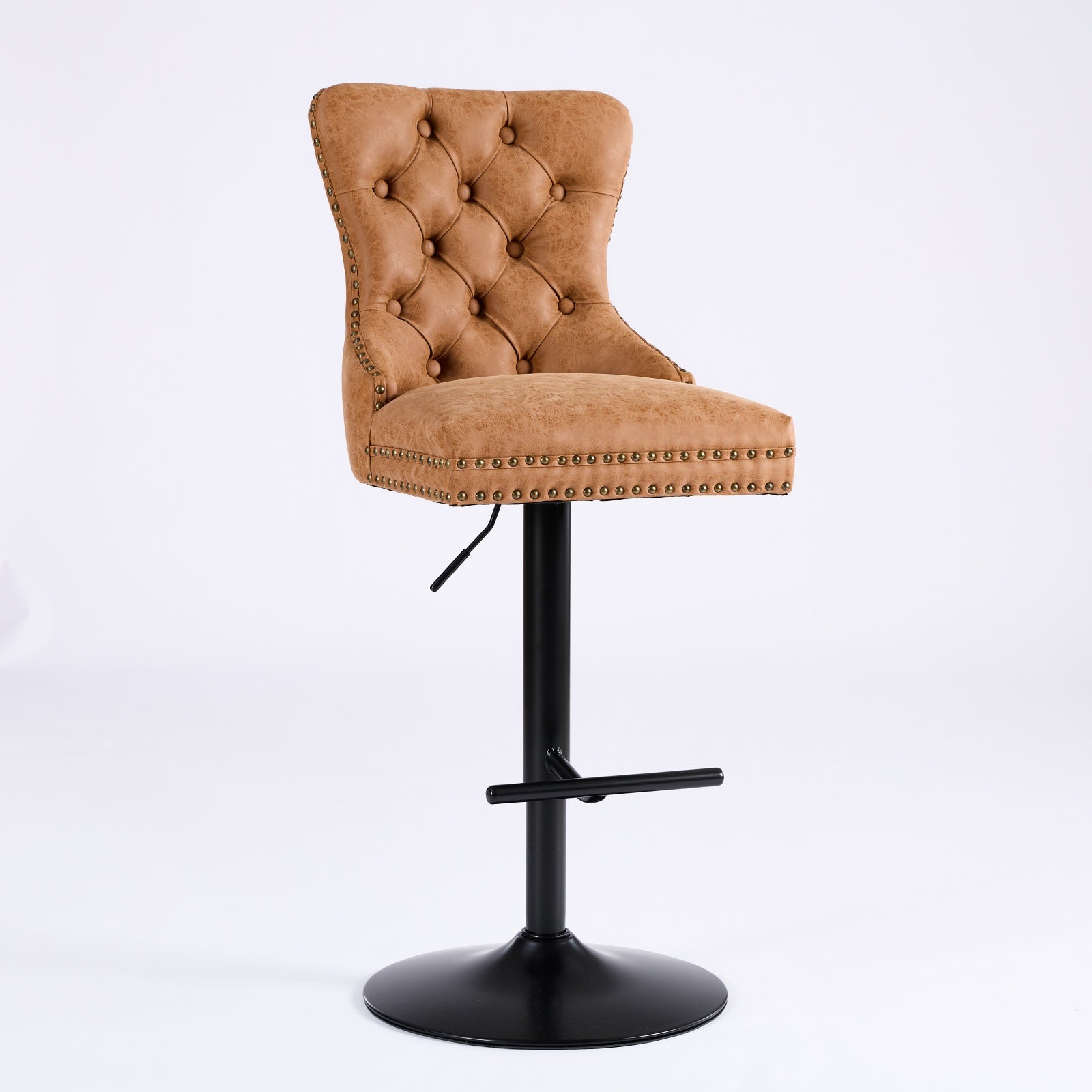 A&A Furniture,Aged and Retro PU Swivel Barstools Adjusatble Seat Height from 26-33 Inch, Modern Bar Stools with Backs Comfortable Tufted for Home Pub and Kitchen Island (Orange,Set of 2)
