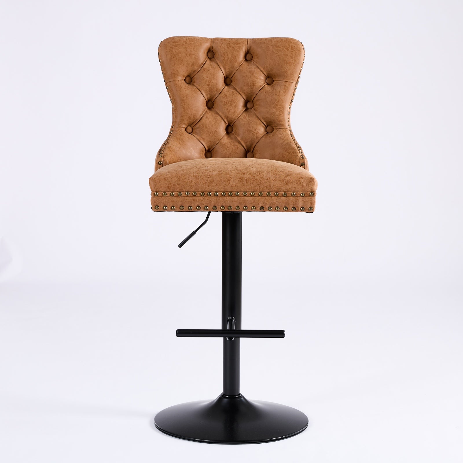 A&A Furniture,Aged and Retro PU Swivel Barstools Adjusatble Seat Height from 26-33 Inch, Modern Bar Stools with Backs Comfortable Tufted for Home Pub and Kitchen Island (Orange,Set of 2)