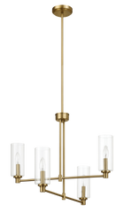 Enigma Four Lights Chandelier With Clear Ribbed Glass -Satin Brass