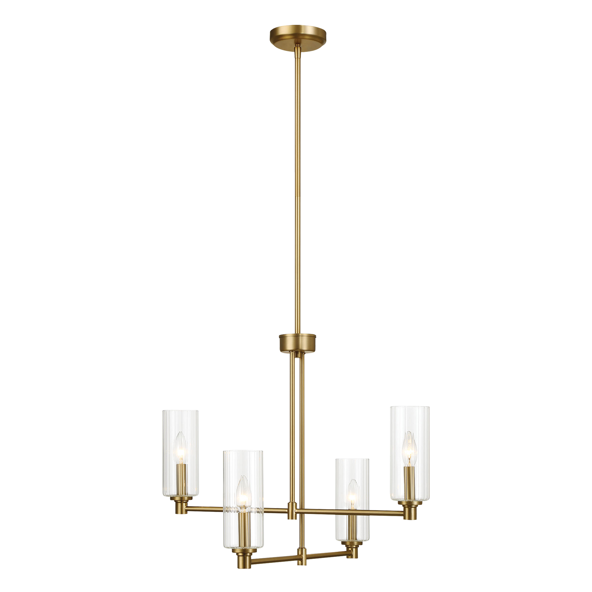 Enigma Four Lights Chandelier With Clear Ribbed Glass -Satin Brass