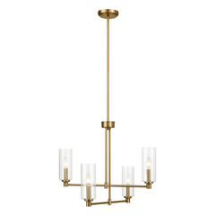 Enigma Four Lights Chandelier With Clear Ribbed Glass -Satin Brass