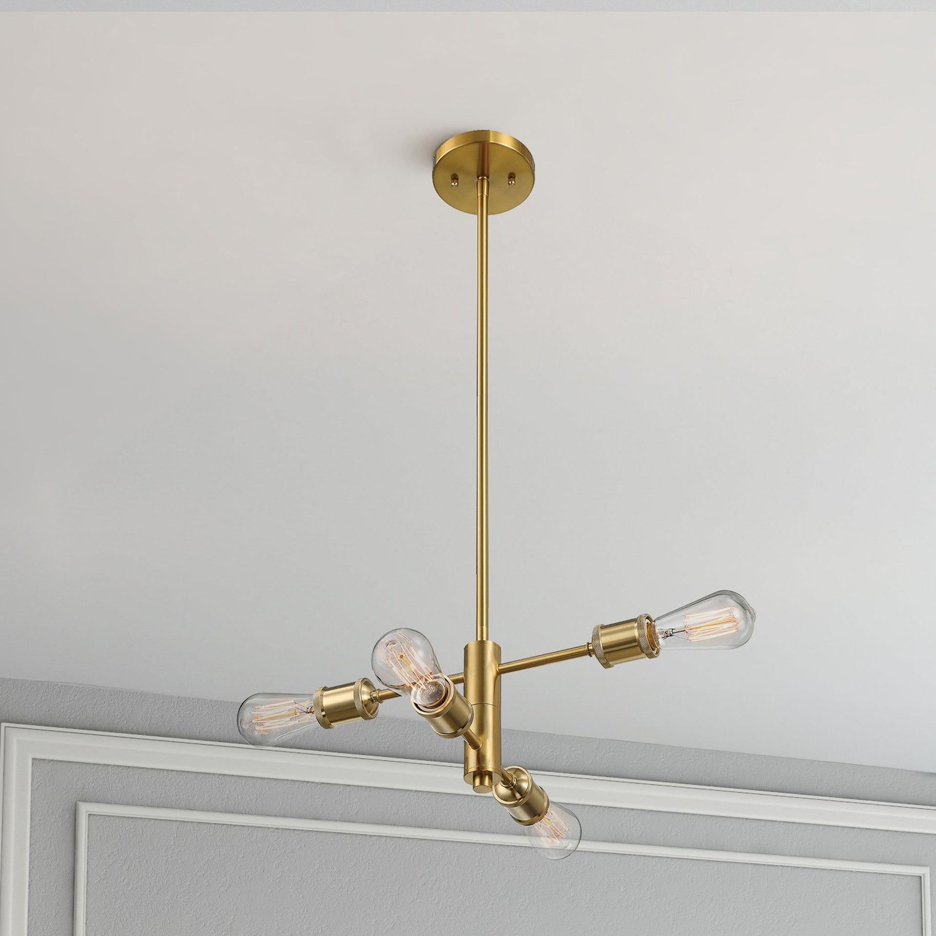 Trellis Four Lights Modern Gold Chandelier Vintage Pendant Fixture for Living Room Dining Kitchen 15"W × 6.75"H