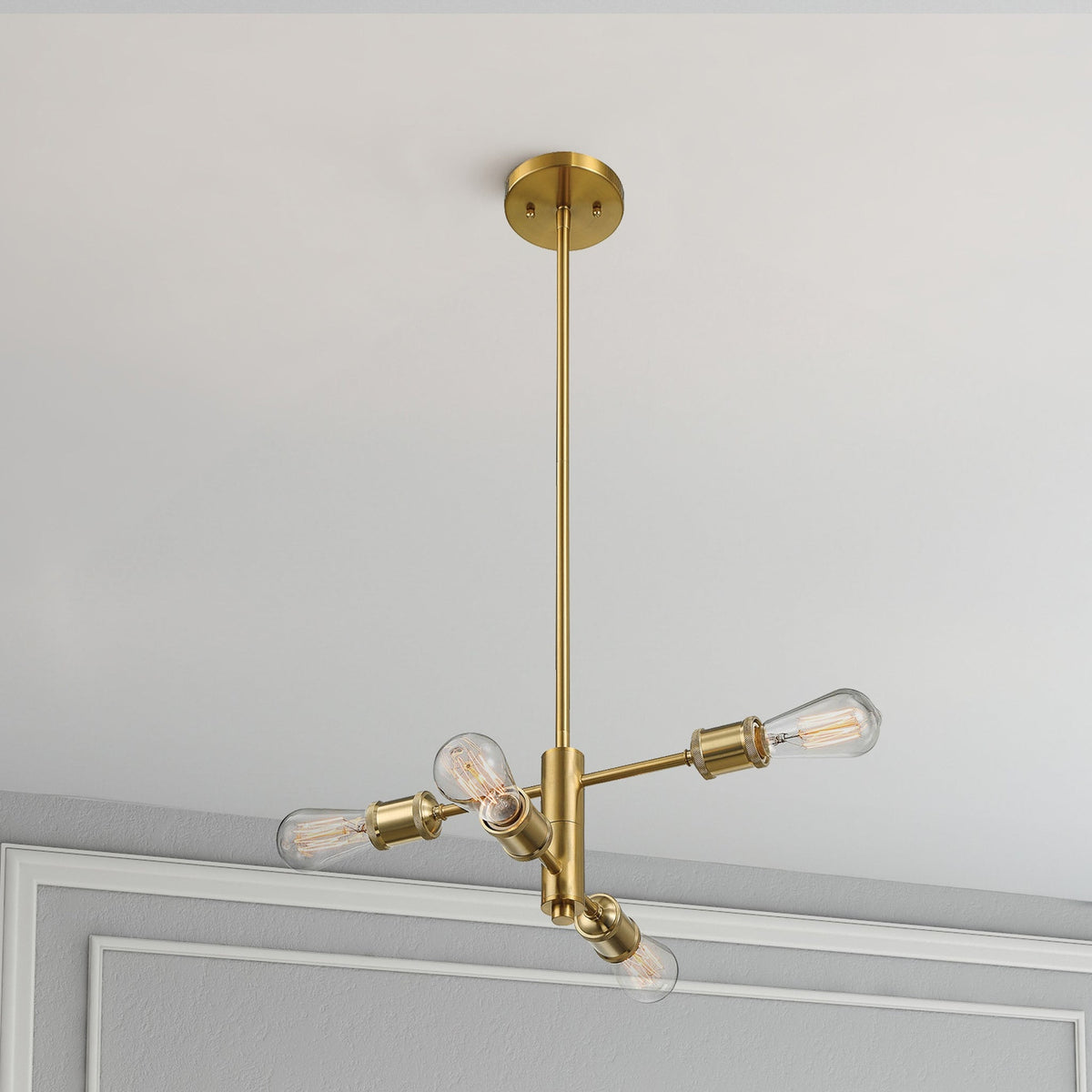 Trellis Four Lights Modern Gold Chandelier Vintage Pendant Fixture for Living Room Dining Kitchen 15"W × 6.75"H