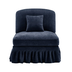 Armless Sofa Chenille W/1 Pillow -Blue