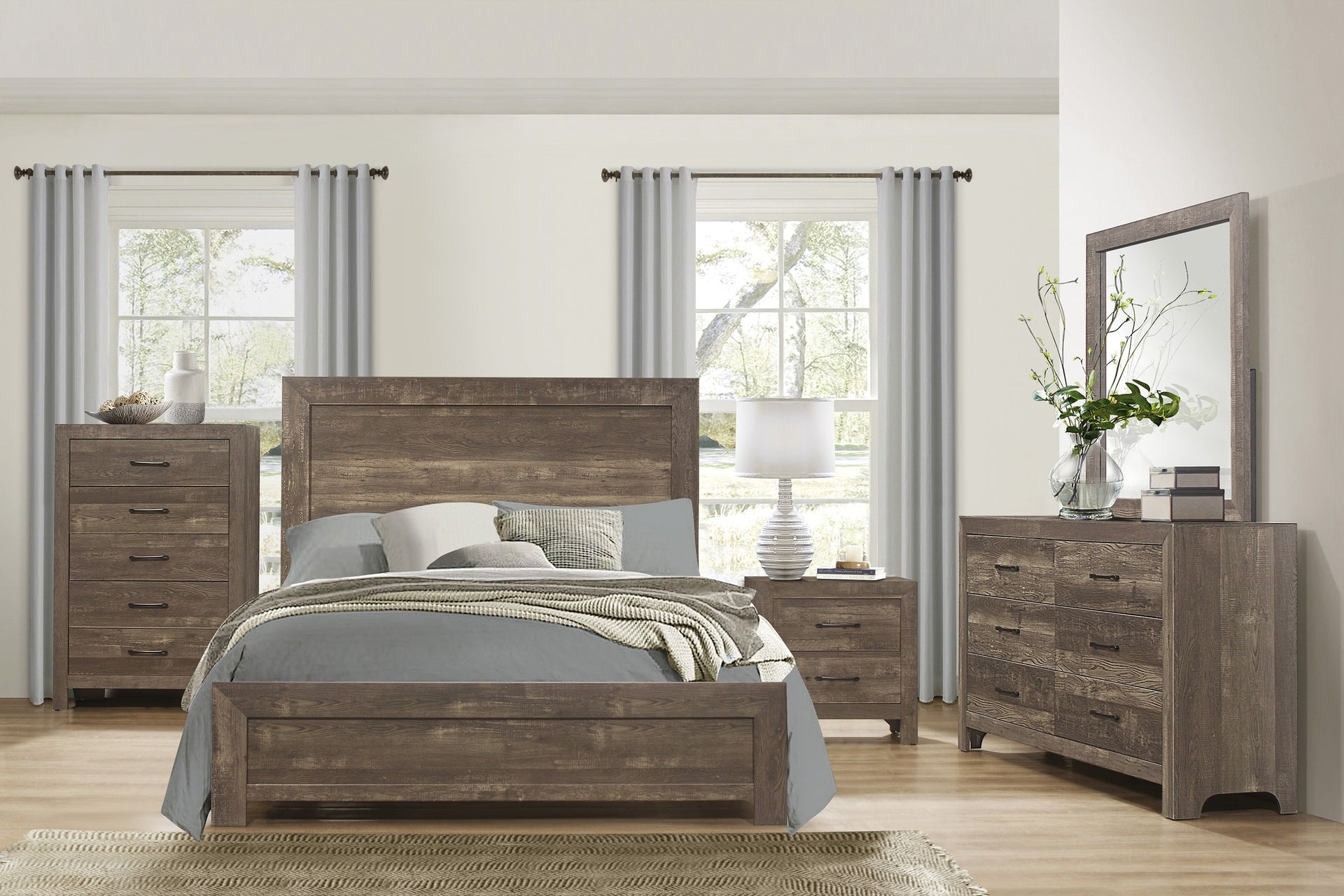 Rustic Brown Finish 1pc Eastern King Size Bed Panel Headboard Footboard Wooden Bedroom Furniture