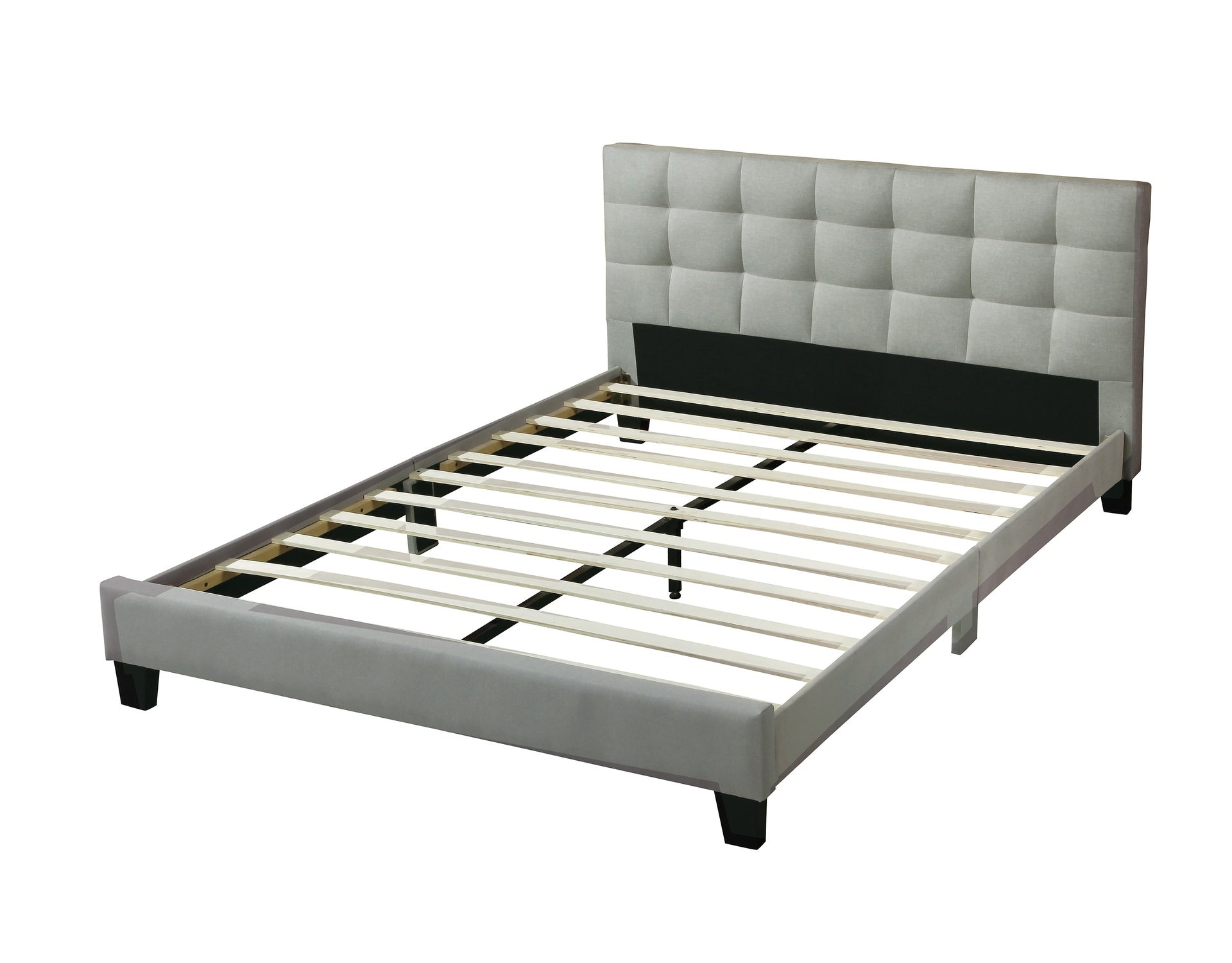 Contemporary 1pc California King Size Bed Grey Polyfiber Tufted Headboard Platform Bedframe Bedroom Furniture