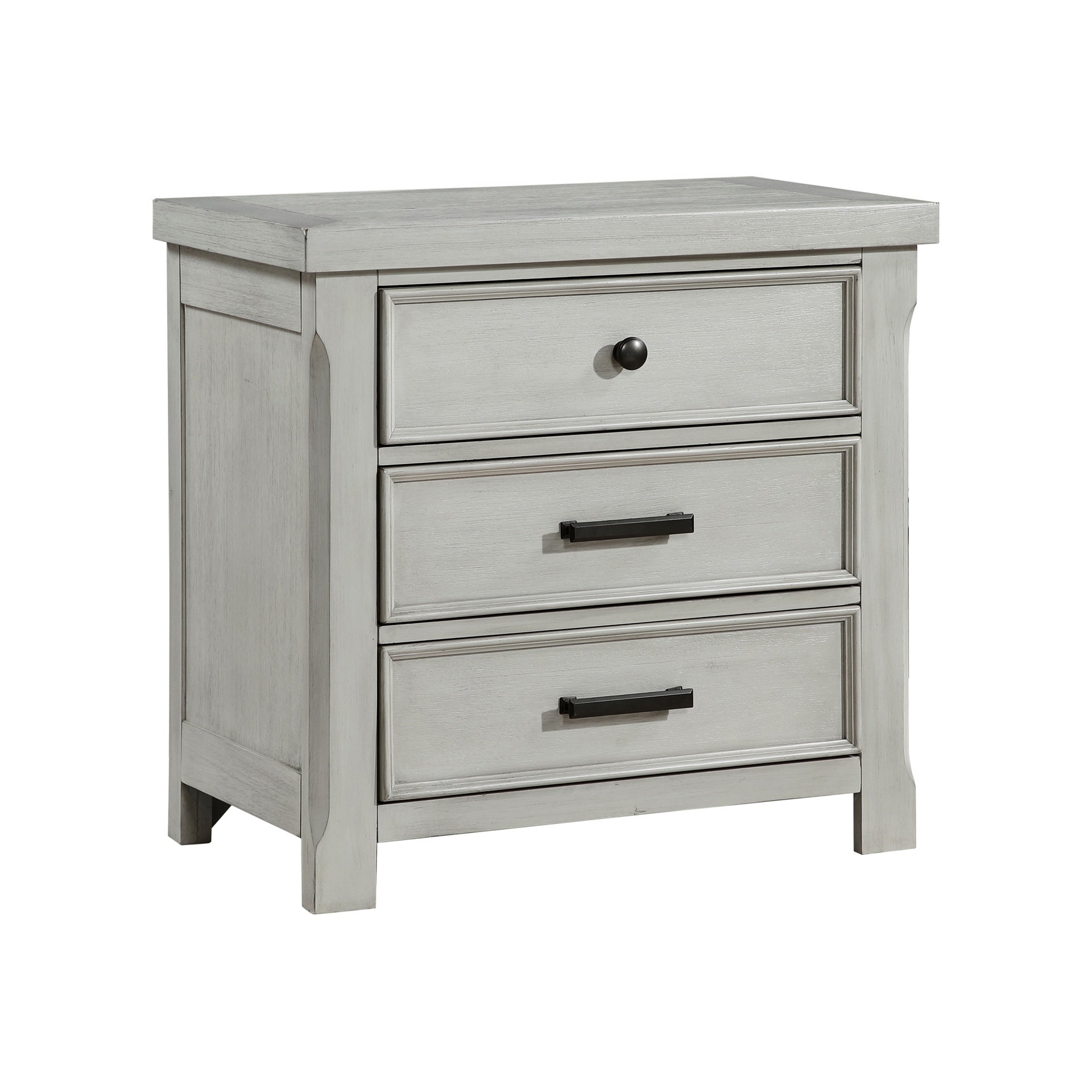 1pc Light Gray Finish Nightstand with 3x Drawers Storage Wooden Bedroom Furniture Farmhouse Style Bedside Cabinet