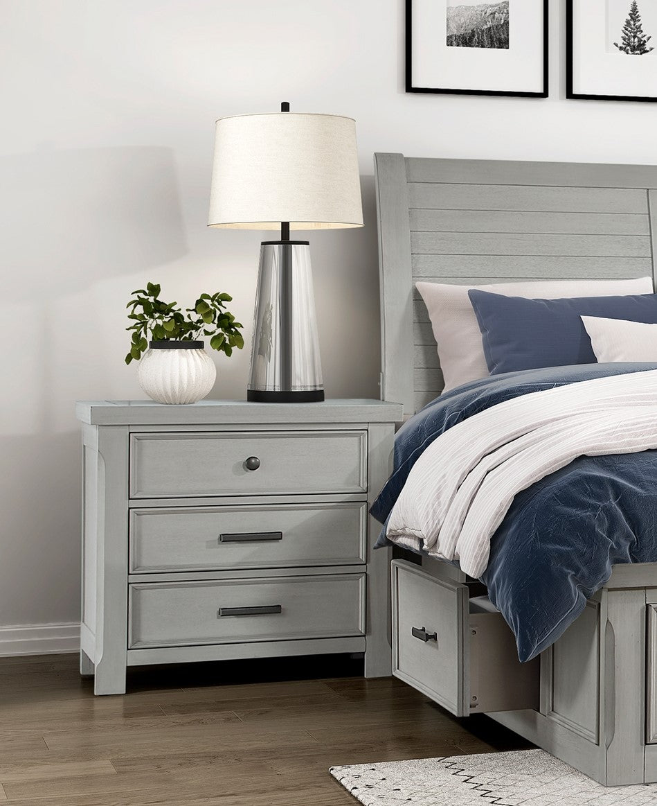 1pc Light Gray Finish Nightstand with 3x Drawers Storage Wooden Bedroom Furniture Farmhouse Style Bedside Cabinet