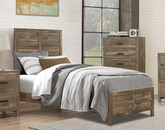 Weathered Pine Finish 1pc Twin Bed Modern Line Pattern Rustic Style Wooden Bedroom Furniture