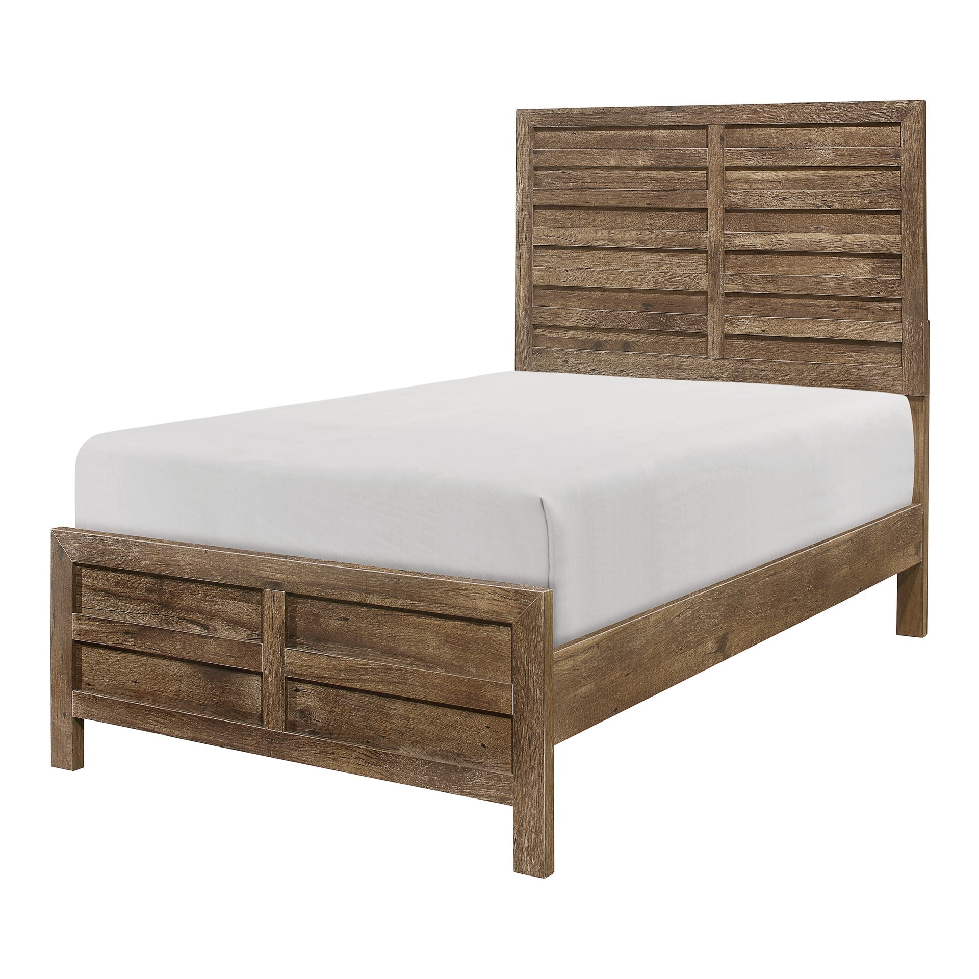 Weathered Pine Finish 1pc Twin Bed Modern Line Pattern Rustic Style Wooden Bedroom Furniture