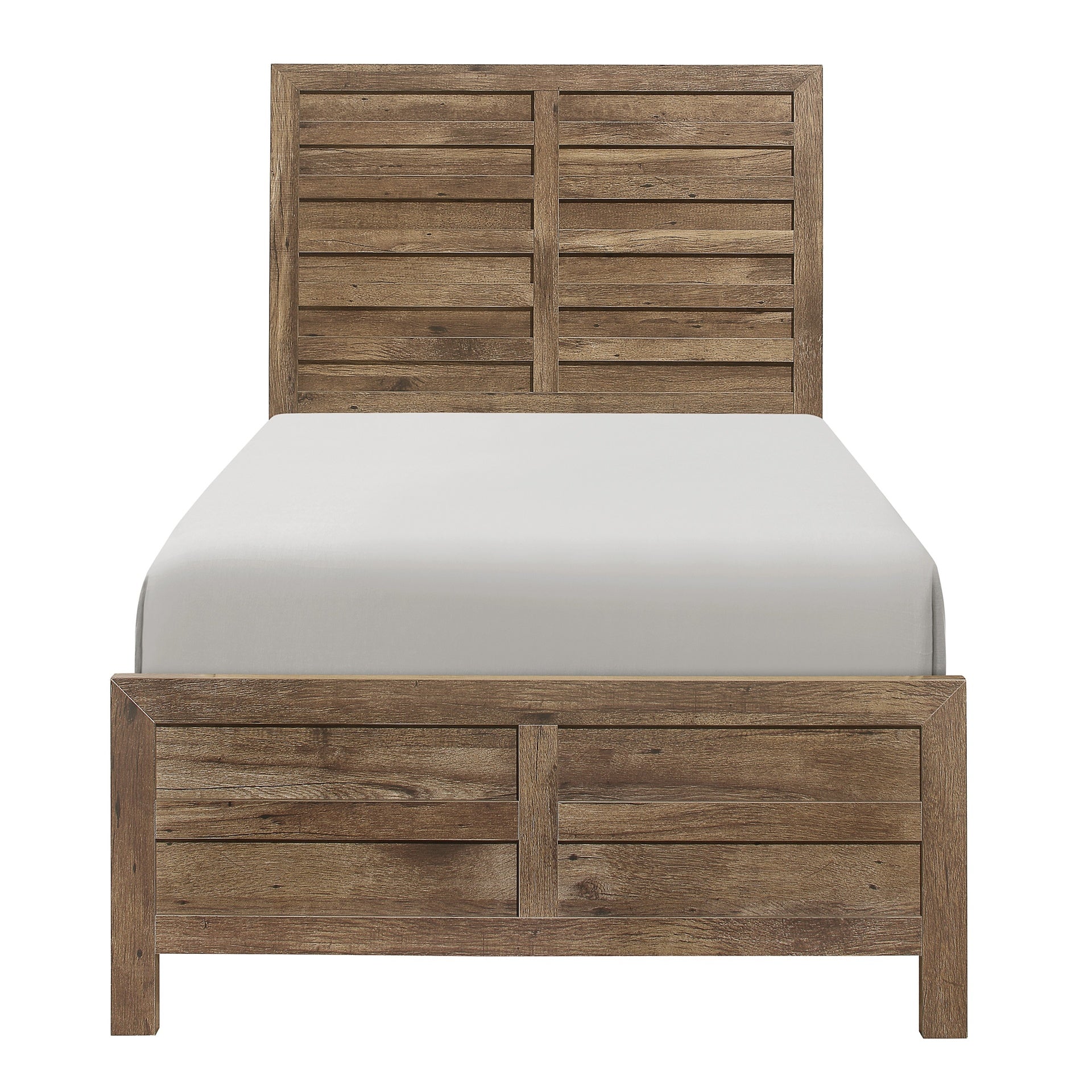 Weathered Pine Finish 1pc Twin Bed Modern Line Pattern Rustic Style Wooden Bedroom Furniture