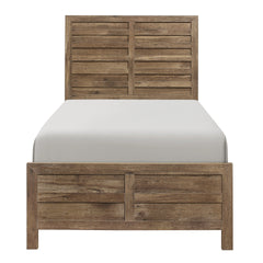 Weathered Pine Finish 1pc Twin Bed Modern Line Pattern Rustic Style Wooden Bedroom Furniture
