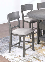 Contemporary 7pc Counter Height Dining Set Gray Table w Lazy Susan Built-in Leaf 6x High Chairs Kitchen Dining Room Storage Space Furniture