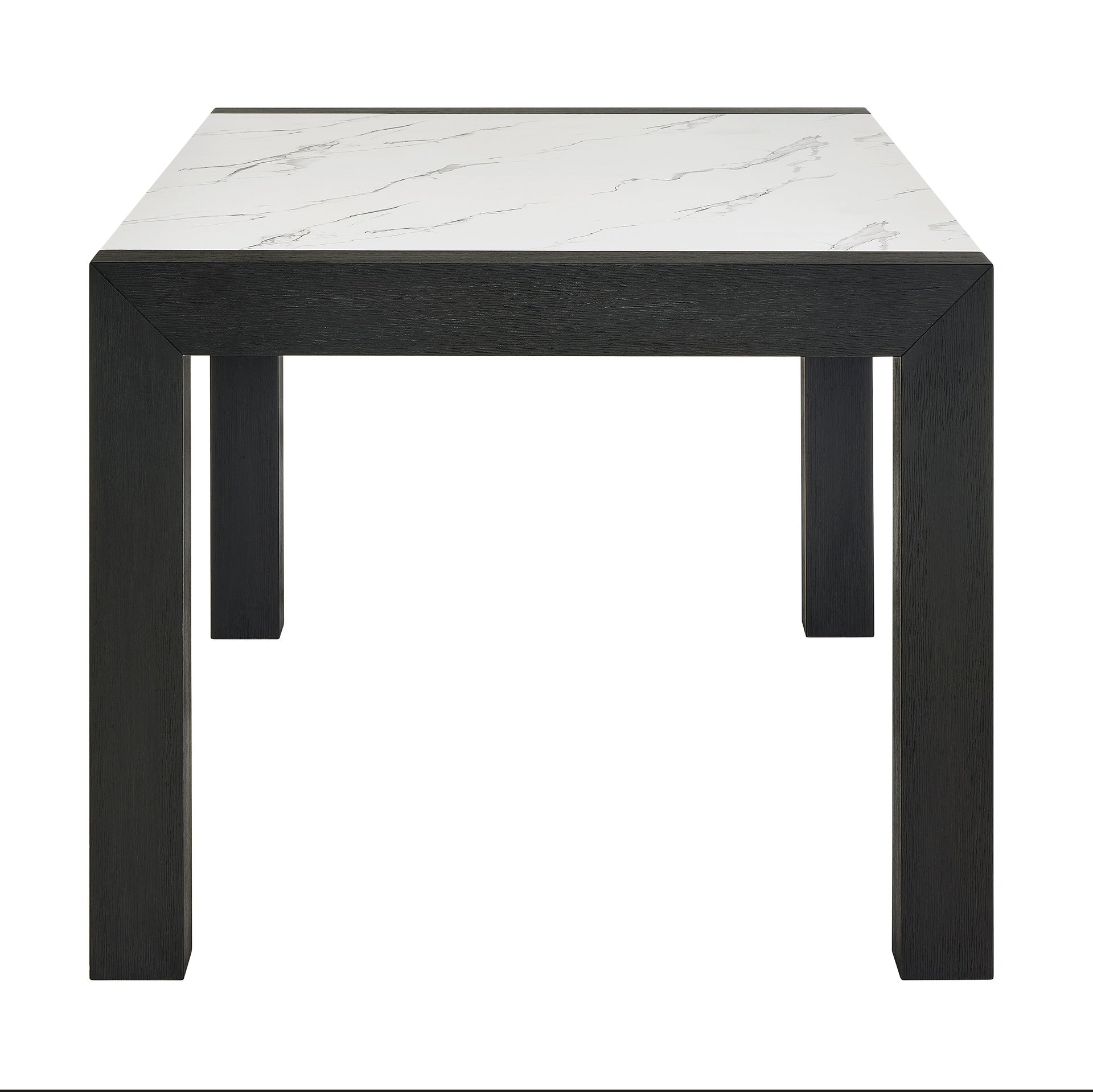 5pc Dining Set Contemporary Style White Faux Marble Rectangular Table Full Back Upholstered Chairs Light Gray Black Finish Dining Room Wooden Furniture