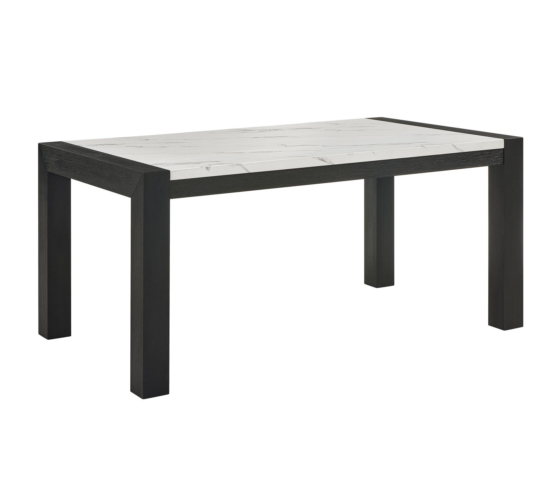 5pc Dining Set Contemporary Style White Faux Marble Rectangular Table Full Back Upholstered Chairs Light Gray Black Finish Dining Room Wooden Furniture