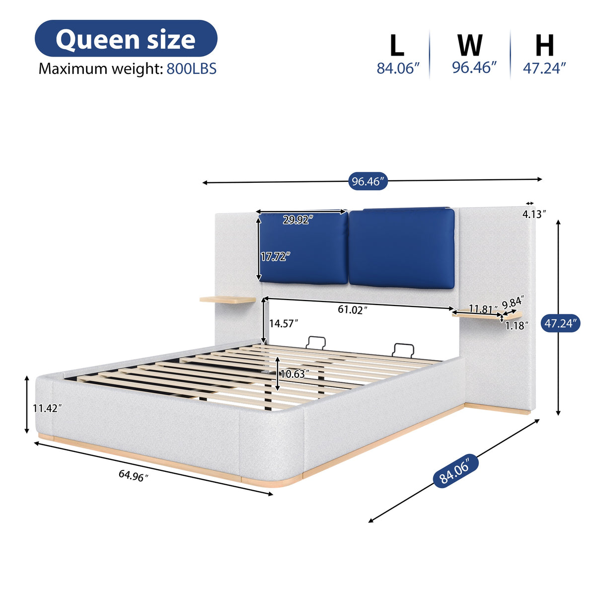 Queen Size Upholstered Platform Bed with Panel, Platform Bed Frame with Anti-Collision Soft Rounded Corners, Stable and Solid, No Box Spring Needed, Easy Assembly, Grey