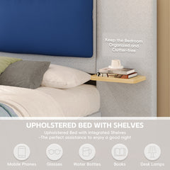 Queen Size Upholstered Platform Bed with Panel, Platform Bed Frame with Anti-Collision Soft Rounded Corners, Stable and Solid, No Box Spring Needed, Easy Assembly, Grey