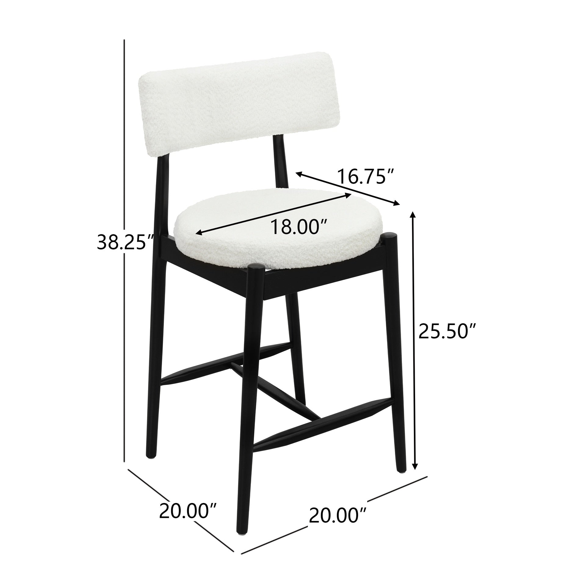 Mid Century Modern Counter Stool (Sets of 2)  Black+Beige