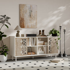 Sicotas Mid Century Sideboard Storage Rustic Sliding Door Solid Wood Cabinet for Living Room Decorative TV Buffet and Storage for TV Stand,Sideboards,Accent Cabinets