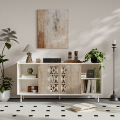 Sicotas Mid Century Sideboard Storage Rustic Sliding Door Solid Wood Cabinet for Living Room Decorative TV Buffet and Storage for TV Stand,Sideboards,Accent Cabinets