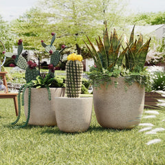 U_Style Lightweight Matte Textured MGO Outdoor Indoor Flower Pot Set of 3,16.9"+13.9"+11.22" Dia Round Concrete Stackable Planter with Drainage Holes and Rubber Plug,Perfect for Garden, Patio, Balcony