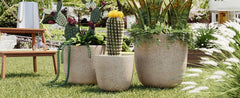U_Style Lightweight Matte Textured MGO Outdoor Indoor Flower Pot Set of 3,16.9"+13.9"+11.22" Dia Round Concrete Stackable Planter with Drainage Holes and Rubber Plug,Perfect for Garden, Patio, Balcony