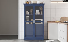TOPMAX 44.7x20x75inch Kitchen Pantry, Freestanding Kitchen Storage Cabinet Display Cabinet with Glass Doors and 4 Built-in Drawers for Living Room, Home Office, Blue