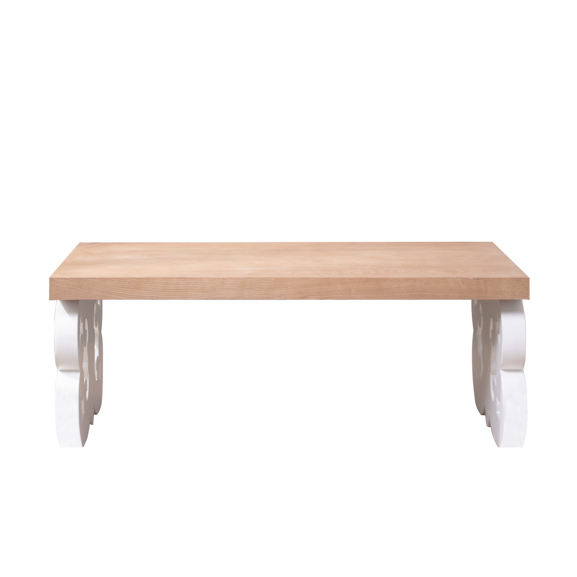 Ornate Wood Coffee Table – 47" Rectangular Farmhouse Style Table with White Carved Base and Natural Wood Top – Living Room Accent Table – Elegant Centerpiece for Modern or Traditional Decor