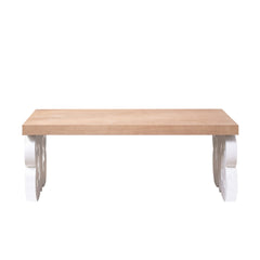 Ornate Wood Coffee Table – 47" Rectangular Farmhouse Style Table with White Carved Base and Natural Wood Top – Living Room Accent Table – Elegant Centerpiece for Modern or Traditional Decor