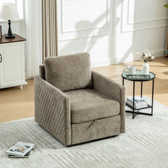 29.5''W Upholstered 360° Swivel Armchair with Hidden Storage, Comfy Diamond-Shape Tufted Armrests Accent Square Club Chair Single Sofa with Pillow for Living Room, Bedroom,Reading Nook,Corner, Taupe