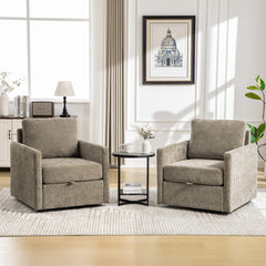 29.5''W Upholstered 360° Swivel Armchair with Hidden Storage, Comfy Diamond-Shape Tufted Armrests Accent Square Club Chair Single Sofa with Pillow for Living Room, Bedroom,Reading Nook,Corner, Taupe